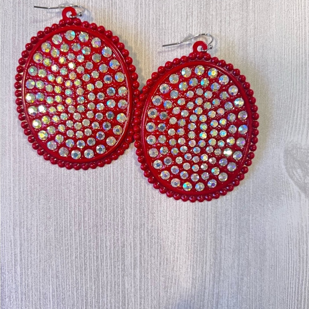Red Rhinestone Earrings - Picture 2 of 6